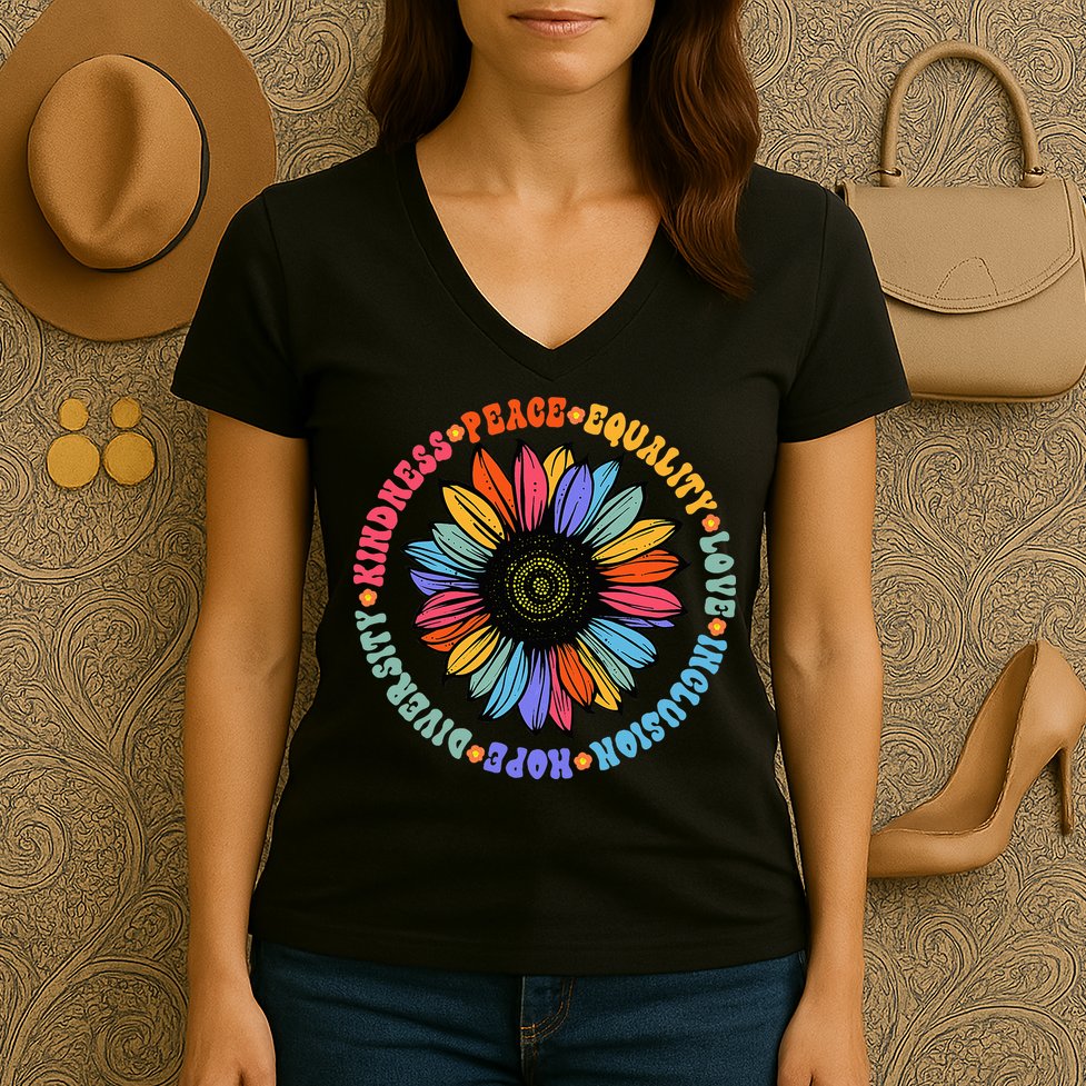 Kindness Peace Equality Love Hope Diversity Human Rights Women's V-Neck T-Shirt