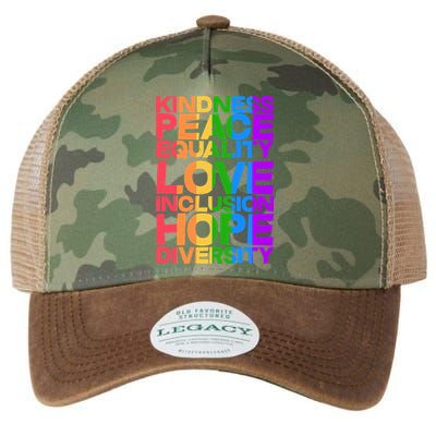 Kindness Peace Equality Love Inclusion Hope Diversity Legacy Tie Dye Trucker Hat
