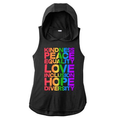 Kindness Peace Equality Love Inclusion Hope Diversity Ladies PosiCharge Tri-Blend Wicking Draft Hoodie Tank