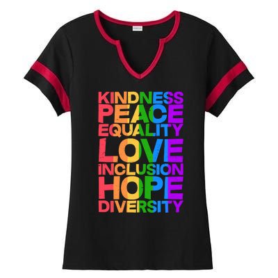 Kindness Peace Equality Love Inclusion Hope Diversity Ladies Halftime Notch Neck Tee