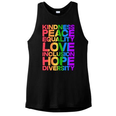 Kindness Peace Equality Love Inclusion Hope Diversity Ladies PosiCharge Tri-Blend Wicking Tank