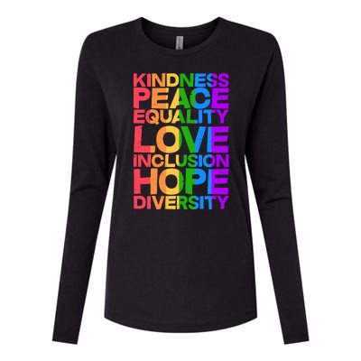 Kindness Peace Equality Love Inclusion Hope Diversity Womens Cotton Relaxed Long Sleeve T-Shirt