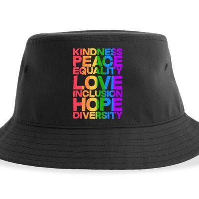 Kindness Peace Equality Love Inclusion Hope Diversity Sustainable Bucket Hat