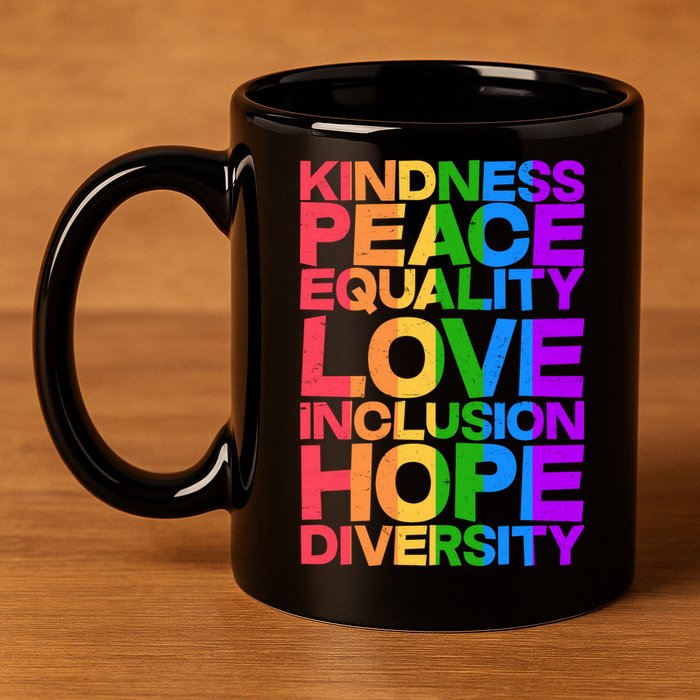Kindness Peace Equality Love Inclusion Hope Diversity 11oz C Handle Ceramic Mug