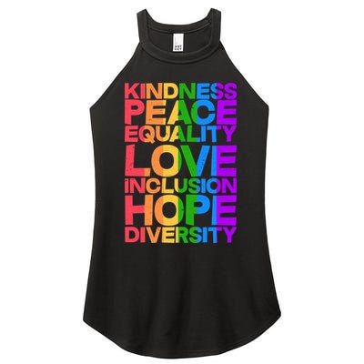 Kindness Peace Equality Love Inclusion Hope Diversity Women's Perfect Tri Rocker Tank