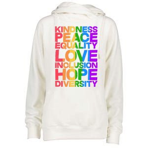 Kindness Peace Equality Love Inclusion Hope Diversity Womens Funnel Neck Pullover Hood