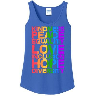 Kindness Peace Equality Love Inclusion Hope Diversity Ladies Essential Tank