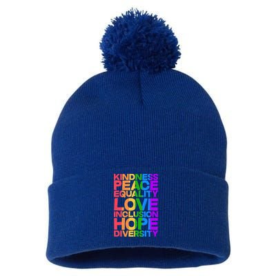Kindness Peace Equality Love Inclusion Hope Diversity Pom Pom 12in Knit Beanie