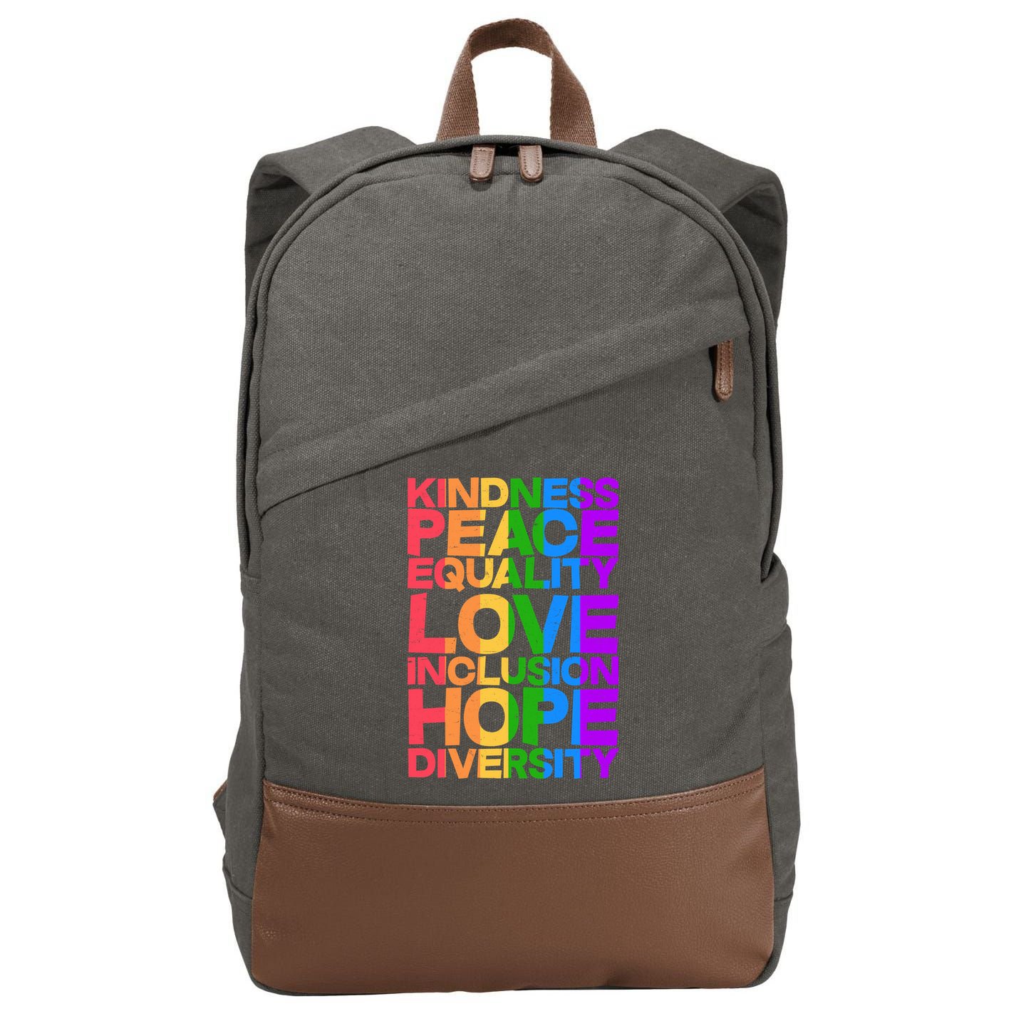 Kindness Peace Equality Love Inclusion Hope Diversity Cotton Canvas Backpack