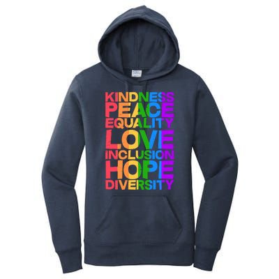 Kindness Peace Equality Love Inclusion Hope Diversity Women's Pullover Hoodie