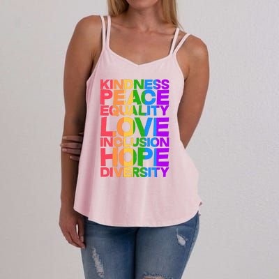 Kindness Peace Equality Love Inclusion Hope Diversity Women's Strappy Tank