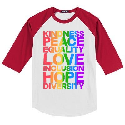 Kindness Peace Equality Love Inclusion Hope Diversity Kids Colorblock Raglan Jersey