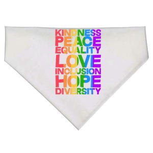 Kindness Peace Equality Love Inclusion Hope Diversity USA-Made Doggie Bandana