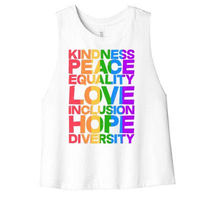 Kindness Peace Equality Love Inclusion Hope Diversity Women's Racerback Cropped Tank