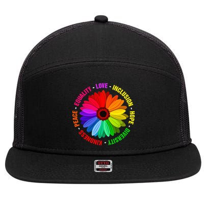 Kindness Peace Equality Love Inclusion Hope Diversity 7 Panel Mesh Trucker Snapback Hat