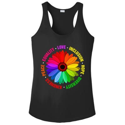Kindness Peace Equality Love Inclusion Hope Diversity Ladies PosiCharge Competitor Racerback Tank