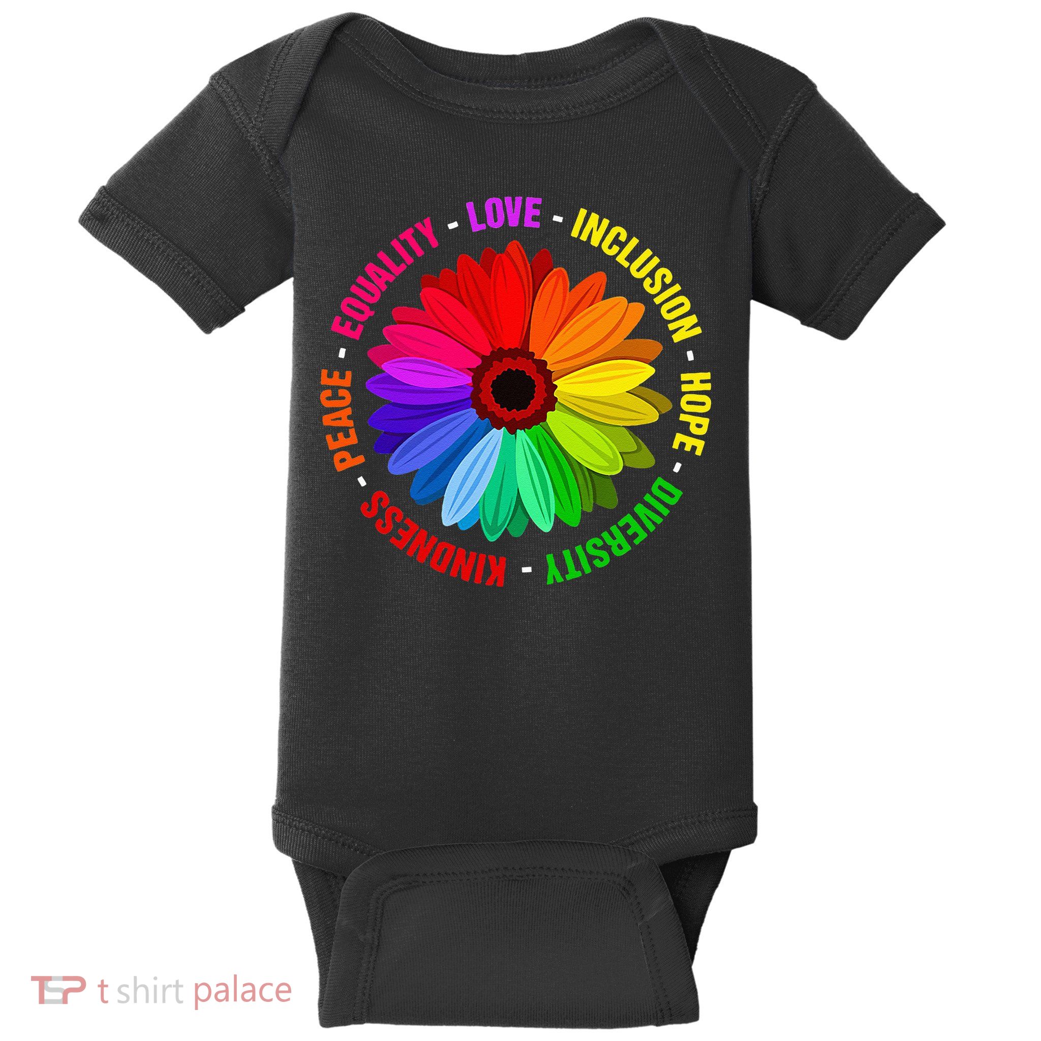 Kindness Peace Equality Love Inclusion Hope Diversity Baby Bodysuit