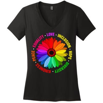 Kindness Peace Equality Love Inclusion Hope Diversity Women's V-Neck T-Shirt