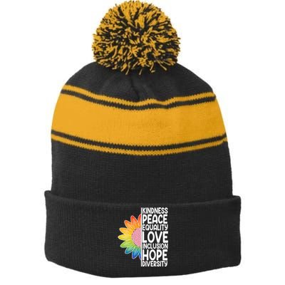 Kidness Peace Equality Love Inclusion Hope Diversity Stripe Pom Pom Beanie