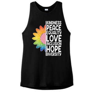 Kidness Peace Equality Love Inclusion Hope Diversity Ladies PosiCharge Tri-Blend Wicking Tank