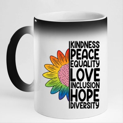 Kidness Peace Equality Love Inclusion Hope Diversity 11oz Black Color Changing Mug