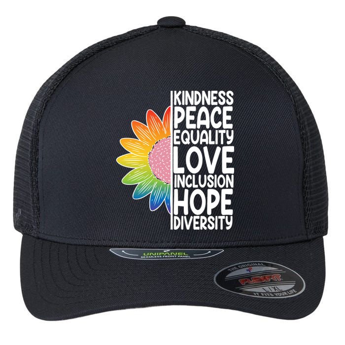 Kidness Peace Equality Love Inclusion Hope Diversity Flexfit Unipanel Trucker Cap