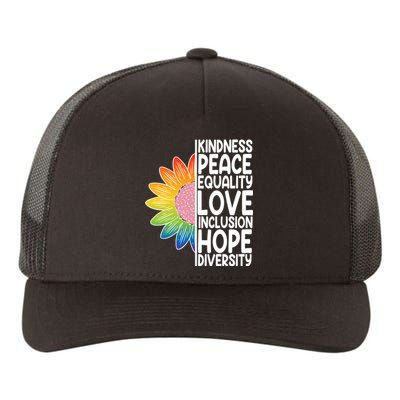 Kidness Peace Equality Love Inclusion Hope Diversity Yupoong Adult 5-Panel Trucker Hat