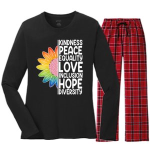 Kidness Peace Equality Love Inclusion Hope Diversity Women's Long Sleeve Flannel Pajama Set 