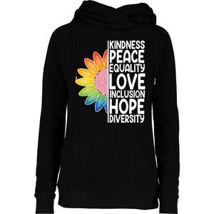 Kidness Peace Equality Love Inclusion Hope Diversity Womens Funnel Neck Pullover Hood