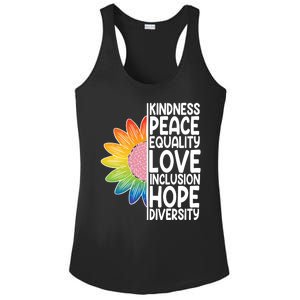 Kidness Peace Equality Love Inclusion Hope Diversity Ladies PosiCharge Competitor Racerback Tank