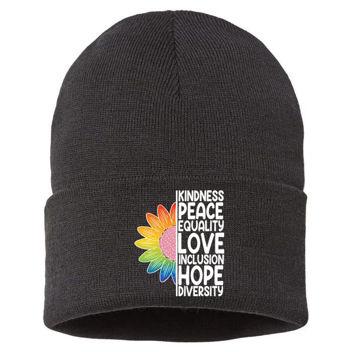 Kidness Peace Equality Love Inclusion Hope Diversity Sustainable Knit Beanie