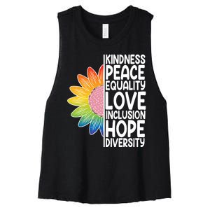 Kidness Peace Equality Love Inclusion Hope Diversity Women's Racerback Cropped Tank