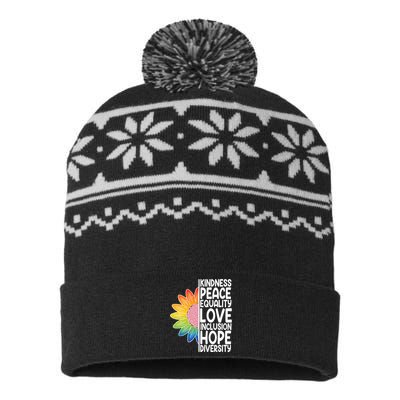 Kidness Peace Equality Love Inclusion Hope Diversity USA-Made Snowflake Beanie