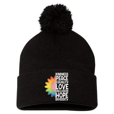 Kidness Peace Equality Love Inclusion Hope Diversity Pom Pom 12in Knit Beanie