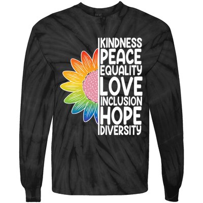 Kidness Peace Equality Love Inclusion Hope Diversity Tie-Dye Long Sleeve Shirt