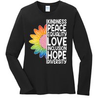 Kidness Peace Equality Love Inclusion Hope Diversity Ladies Long Sleeve Shirt