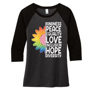 Kidness Peace Equality Love Inclusion Hope Diversity Women's Tri-Blend 3/4-Sleeve Raglan Shirt