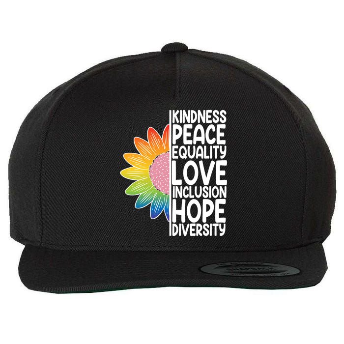 Kidness Peace Equality Love Inclusion Hope Diversity Wool Snapback Cap