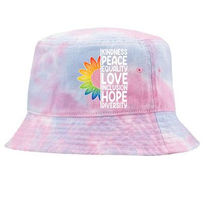 Kidness Peace Equality Love Inclusion Hope Diversity Tie-Dyed Bucket Hat