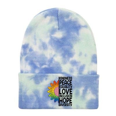 Kidness Peace Equality Love Inclusion Hope Diversity Tie Dye 12in Knit Beanie