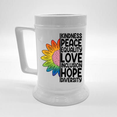 Kidness Peace Equality Love Inclusion Hope Diversity Beer Stein