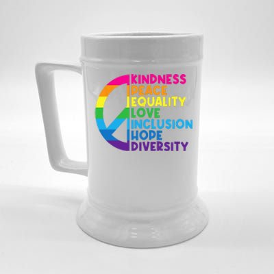 Kindness Peace Equality Love Inclusion Hope Diversity Beer Stein