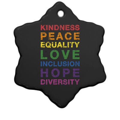 Kindness Peace Equality Rainbow Flag For Pride Month Ceramic Star Ornament