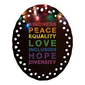 Kindness Peace Equality Rainbow Flag For Pride Month Ceramic Oval Ornament