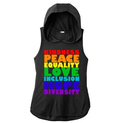 Kindness Peace Equality Love Inclusion Hope Diversity Ladies PosiCharge Tri-Blend Wicking Draft Hoodie Tank