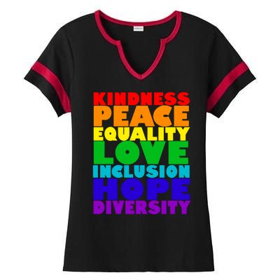 Kindness Peace Equality Love Inclusion Hope Diversity Ladies Halftime Notch Neck Tee