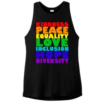 Kindness Peace Equality Love Inclusion Hope Diversity Ladies PosiCharge Tri-Blend Wicking Tank