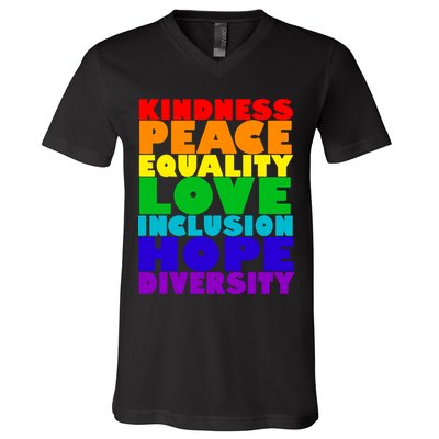 Kindness Peace Equality Love Inclusion Hope Diversity V-Neck T-Shirt