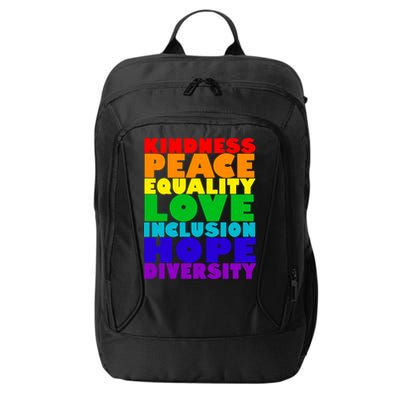 Kindness Peace Equality Love Inclusion Hope Diversity City Backpack