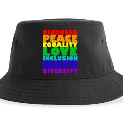 Kindness Peace Equality Love Inclusion Hope Diversity Sustainable Bucket Hat